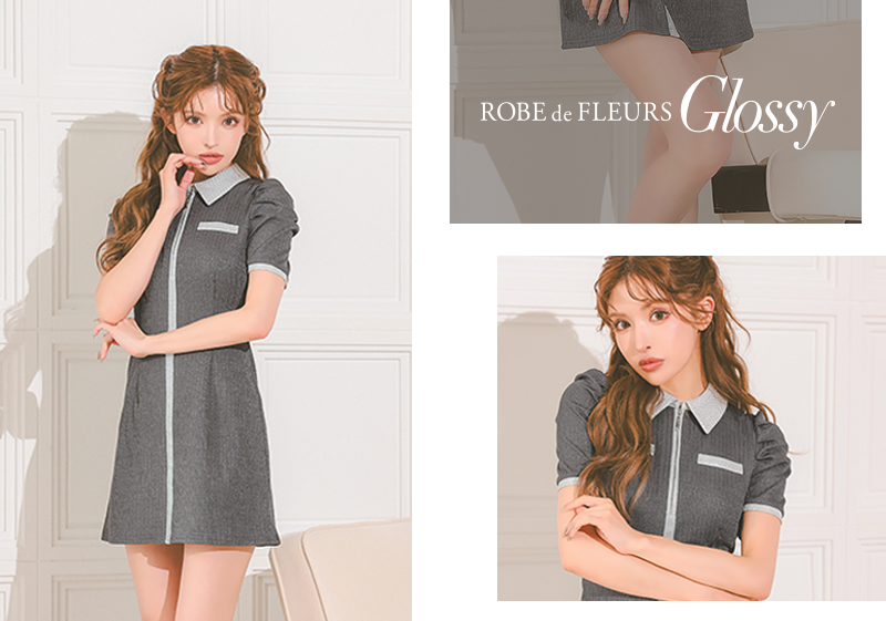 Glossy by ROBE de FLEURS GL3349 ラメパイピングとジップデザインの大人クールドレス