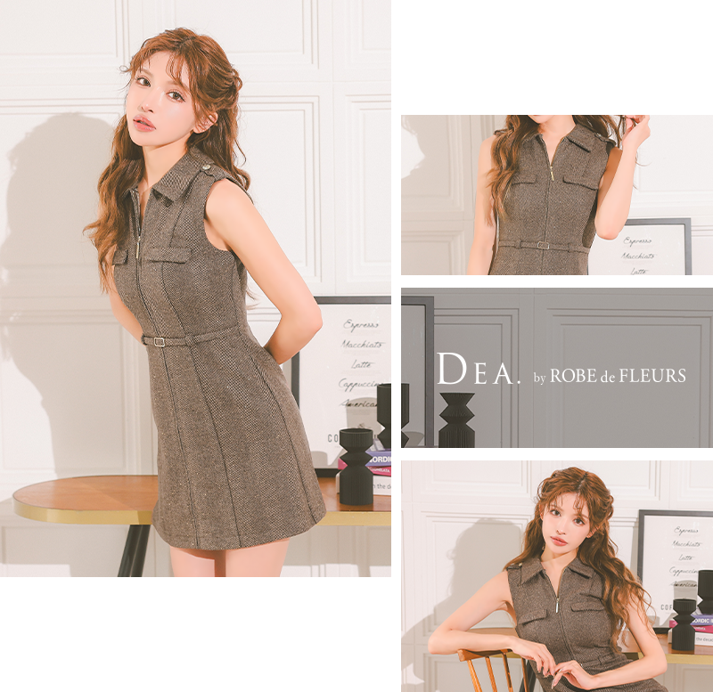 DEA. by ROBE de FLEURS DE3259 ノースリーブ 襟付き ベルト 上品ドレス