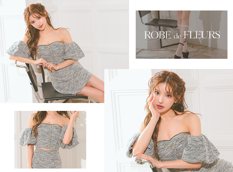 ROBE de FLEURS FM3269 パフスリーブ タイトシルエット 可愛くスタイルアップドレス
