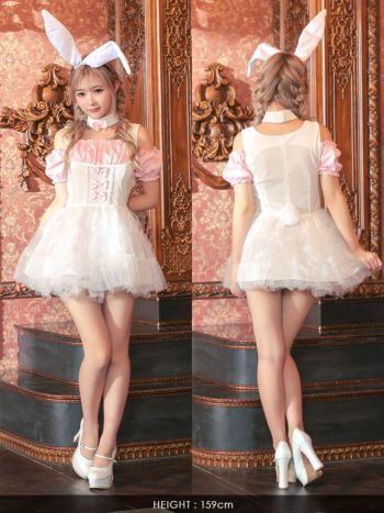 コスプレ オフショルダー フレアスカート メイド バニーガール ハロウィンコスプレ 衣装3点セット