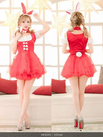 コスプレ オフショルダー フレアスカート メイド バニーガール ハロウィンコスプレ 衣装3点セット