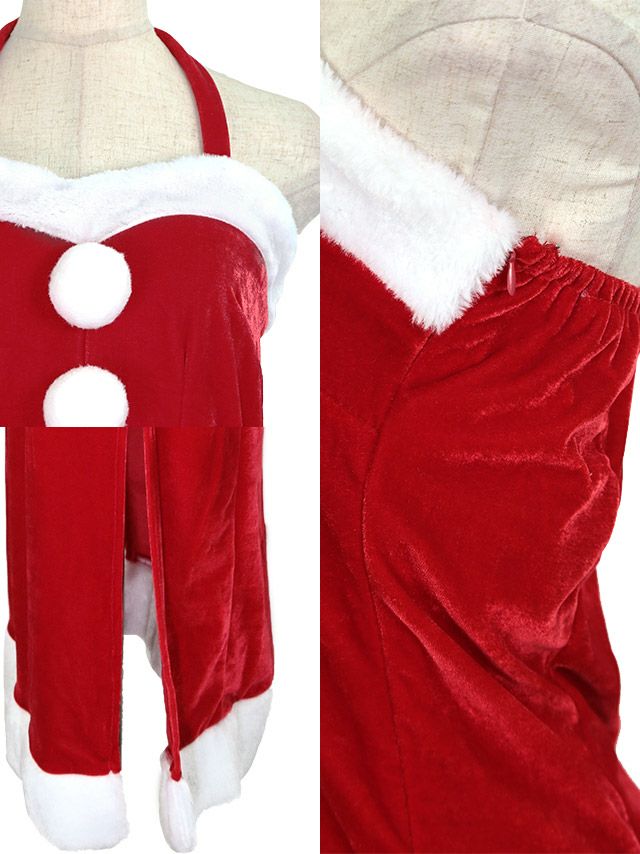 [サンタコスプレ SET]ホルターネック タイト スリット入り ロング サンタコス[一条響]