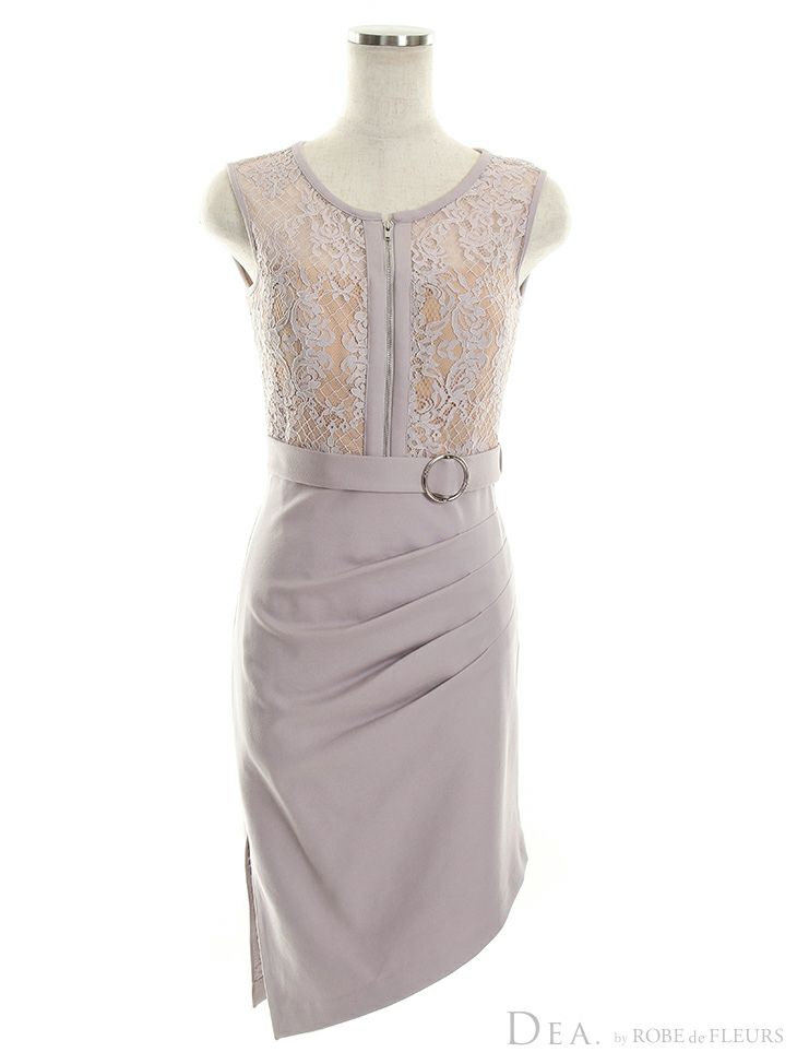 ディア バイ ローブドフルール [DEA] 1353 レース切替 ノースリーブ  ミニドレス(ダスティラベンダー)