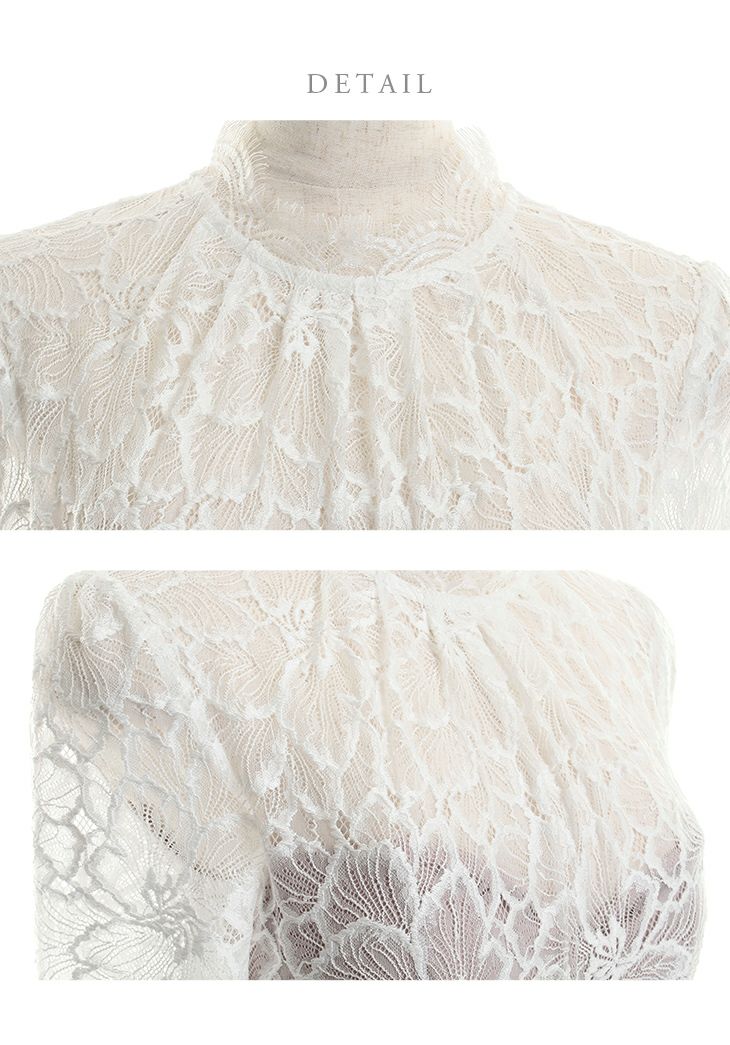 ディア バイ ローブドフルール [DEA] 1189 フラワーレーススリーブ  ミニドレス( ホワイト  ネイビー)