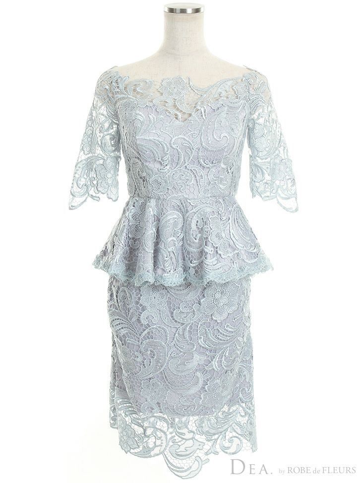 ディア バイ ローブドフルール [DEA] 1398 総レース オフショルダー セットアップ  ミニドレス(アイス ブルー)