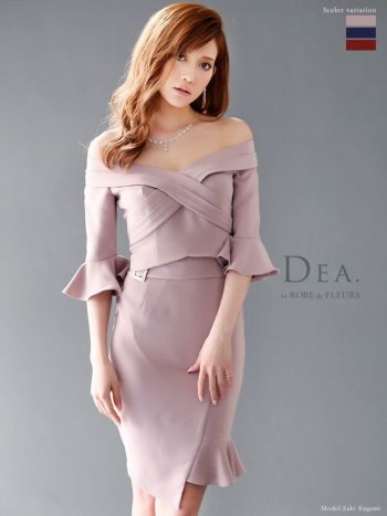 ディア バイ ローブドフルール [DEA] 1409 オフショルダー アシンメトリー セットアップ五分袖ミニドレス( ベージュ)