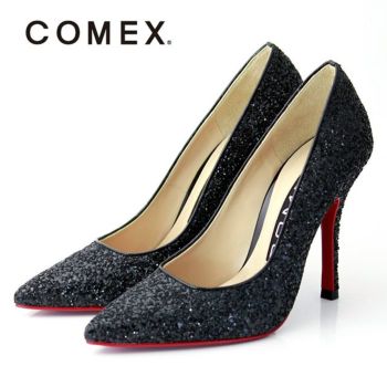 COMEX [コメックス]グリッター ラメ ピンヒール 美脚 ポインテッドトゥ パンプス[ブラックラメ][21.5cm/24.5cmあり][10.5cmヒール][5594bk]