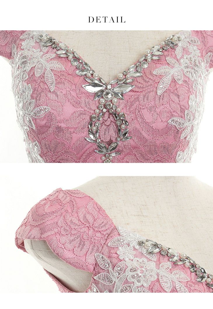 ROBEdeFLEURS Glossy[ローブドフルール グロッシー]ラメ レース× フラワー レース セットアップ ピンク ミニドレス[1439pk]