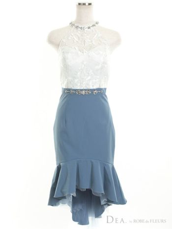 ディア バイ ローブドフルール [DEA] 1410スパンコール 刺繍 レース  マーメイドスカートドレス( ホワイト  ブルー)
