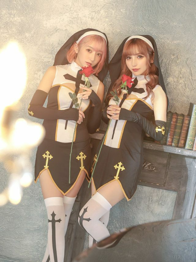  [コスプレ] ホラーインポート個性ペアシスターセクシー [4点セット] (ワンピース/ベール/アームカバー/ニーハイソックス)