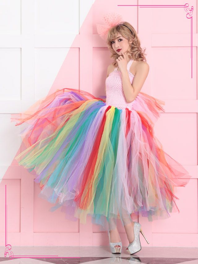 [ハロウィン コスプレ通販]カラフルレインボープリンセスシャワードレス  ハロウィンコスプレ
