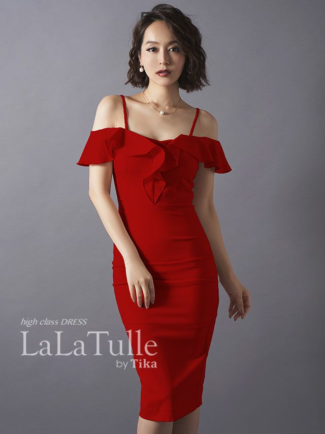 キャバドレス　LaLatulle ララチュール　レースアップデザインオフショルダータイトドレス(3color)(S/M/L)(青田夏奈 着用）【送料無料】