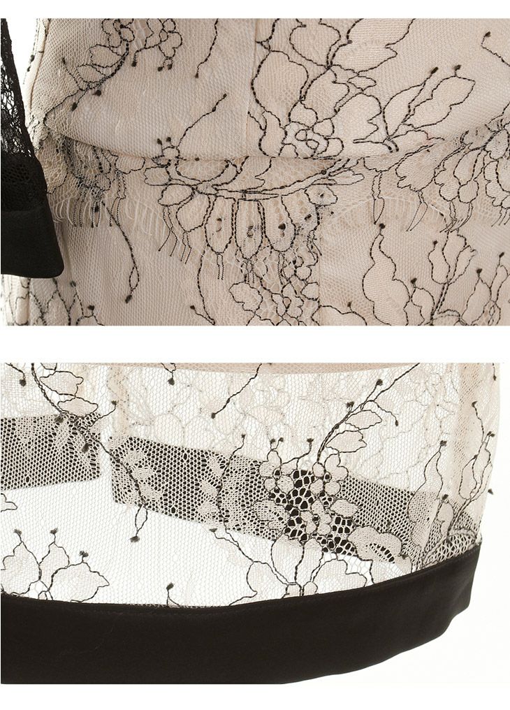 ローブドフルール de1620　襟リボン×総レースセットアップタイトドレス(4color)(S/M)[送料無料]