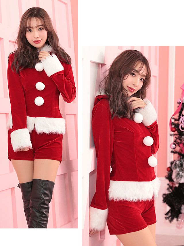 [サンタコスプレ SET]猫耳フーディー＆ショートパンツ セットアップ サンタコス[久保七瀬]
