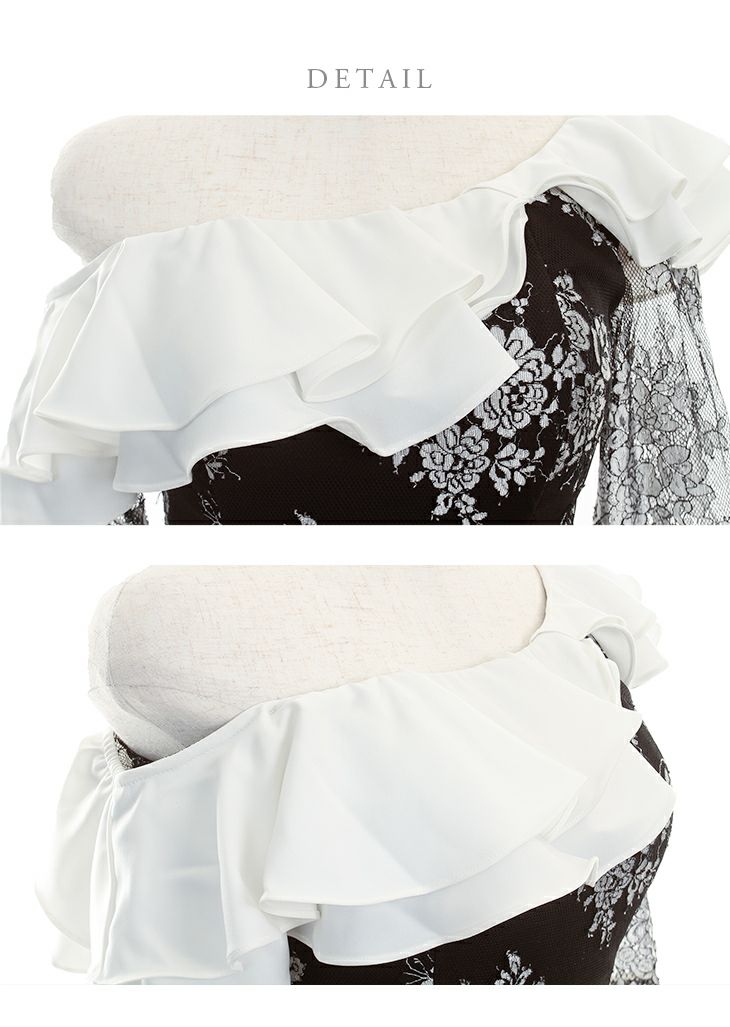 ディア バイ ローブドフルール [DEA] 1590 フリルワンショルダー  総レース  ミニドレス