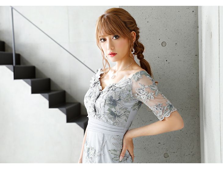 dea robe de fleurs M ドレス DEA.by ROBE de FLEURS/ディア】フラワー 刺繍レース×袖あり
