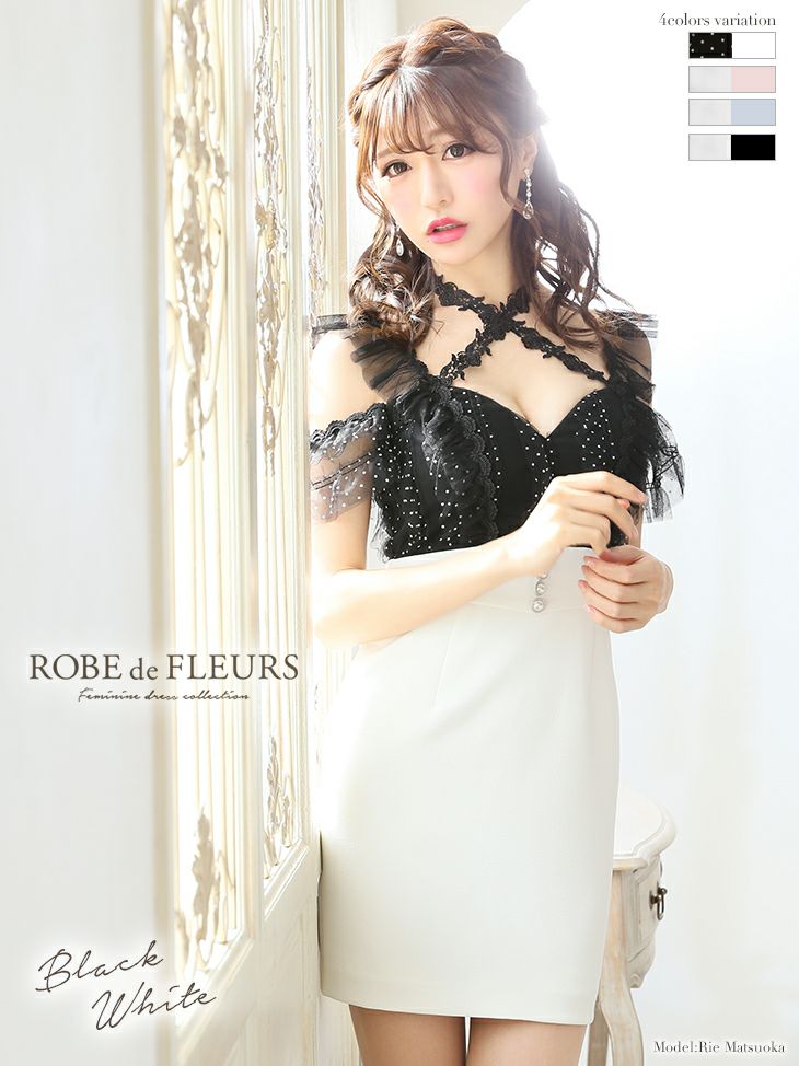 ROBEdeFLEURS/ローブドフルール】首元クロスデザイン×ドット柄 オフ