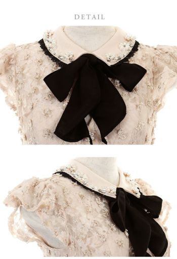 ROBEdeFLEURS/ローブドフルール】ビジュー襟リボン×バイカラー切り替え