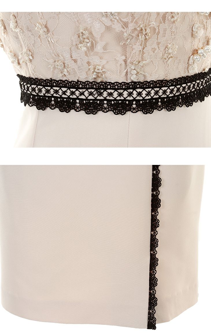 ROBEdeFLEURS/ローブドフルール】ビジュー襟リボン×バイカラー切り替え