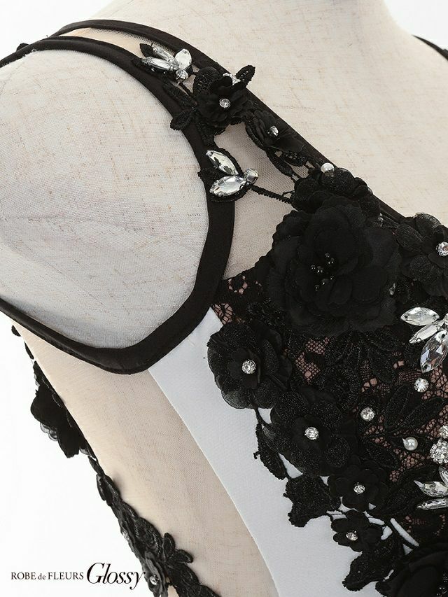 ROBEdeFLEURS Glossy[ローブドフルール グロッシー]立体フラワー レース×サイドチュール ミニドレス[真優川咲][1810]