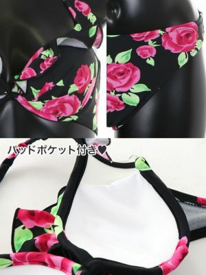 [LaLaTulle select]バラ柄ホルターネックフリルビキニ(1color)