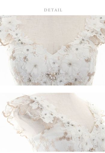 ROBEdeFLEURS ローブドフルール ゴールド 刺繍レース× フラワーレース タイト ミニドレス［ウエストリボン付き］[1844]