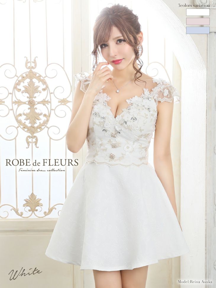 ローブドフルール ROBEdeFLEURS fm1833  フラワーレース×ラグジュアリーフレアセットアップミニドレス（3color)(XS/S/M)[送料無料]