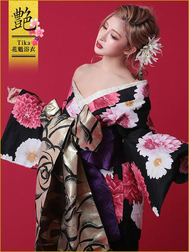 [LaLaTulle select]紅色牡丹柄花魁浴衣5点SET[送料無料]