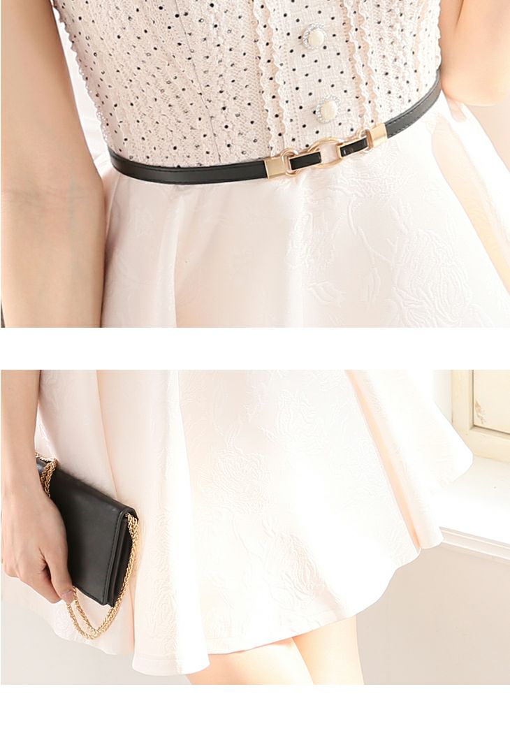 ROBEdeFLEURS ローブドフルール ビジュー襟リボン×ピンドットタ フレア ミニドレス[6color][1787]