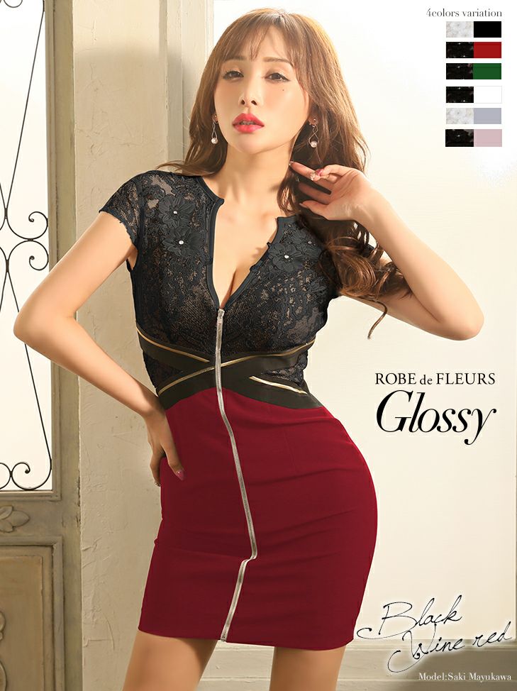 Robe de Fleurs Glossy ミニドレス Glossy by ROBE de FLEURS/グロッシー】ジップデザイン フラワーレース