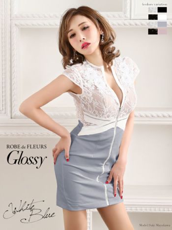 ROBEdeFLEURS Glossy[ローブドフルール グロッシー]ロント ジッパー× ストレッチ ミニドレス[真優川咲][1731]