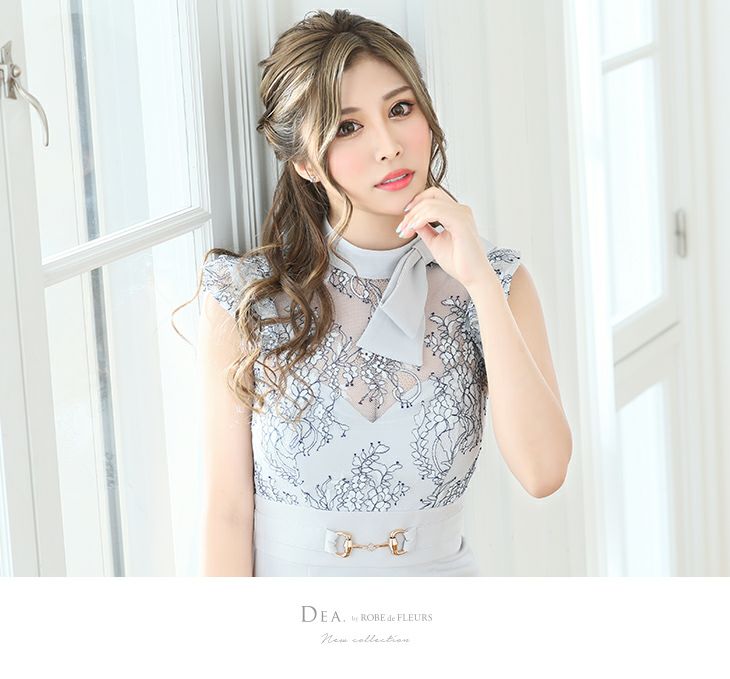 ディア バイ ローブドフルール [DEA] 1608 リボンネック  レース切替  ミニドレス