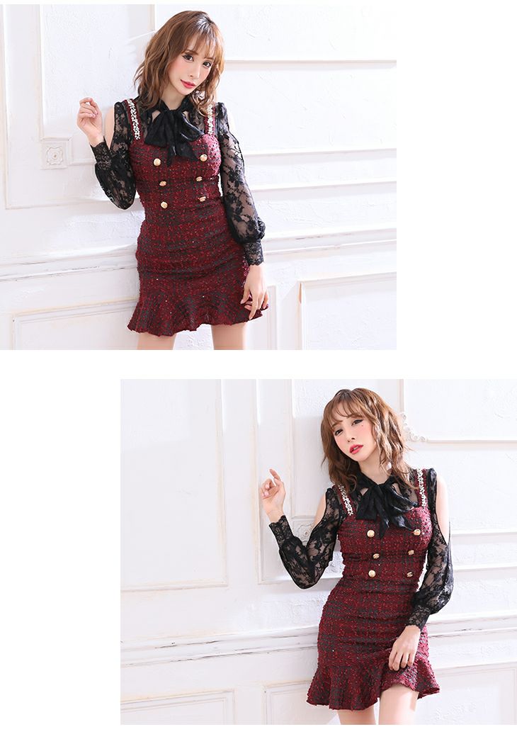 ROBEdeFLEURS/ローブドフルール】チェック柄 ストレッチ ツイード 袖