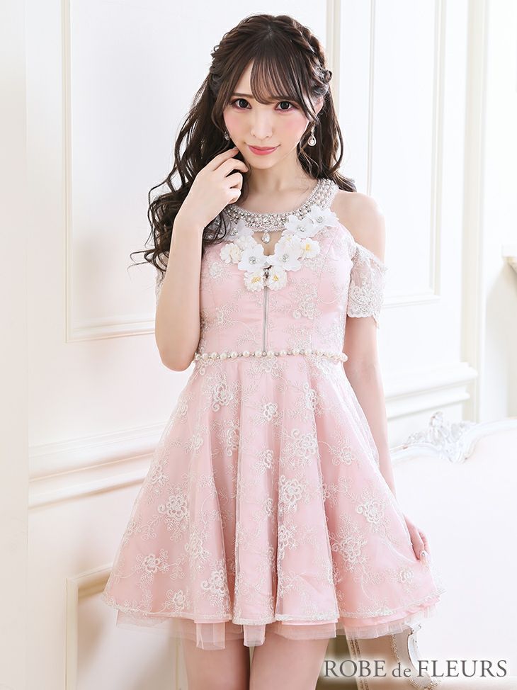 DEA by ROBE de FLEURS 薄いピンク レースドレス M DEA. by ROBEdeFLEURS ディア バイ ローブドフルール｜キャバ