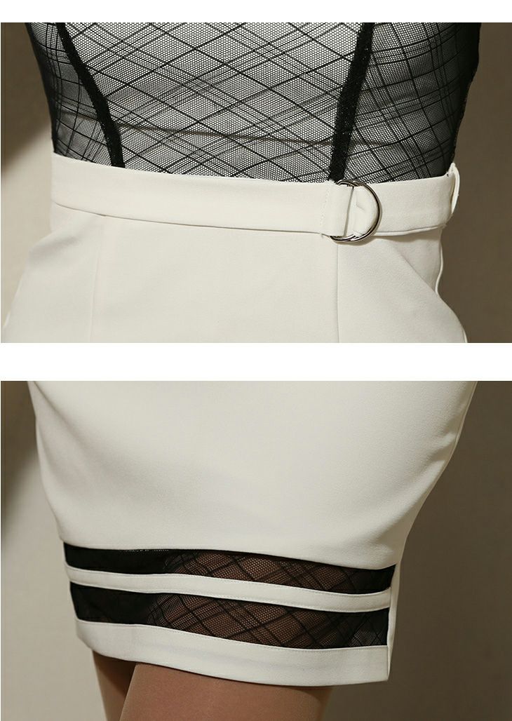 ROBEdeFLEURS Glossy[ローブドフルール グロッシー]襟ビジュー× 七分袖 ストレッチ ミニドレス[XS/Lあり][真優川咲][1722]