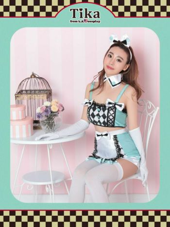 [SALE] [コスプレ] ダイヤチェックアメリカンへそ出しウエイトレス [6点セット] (トップス/ボトムス/カチューシャ/付け襟/手袋/リボン)