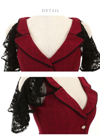 ディア バイ ローブドフルール [DEA] 1909 グレンチェック ジャケット 襟風デザイン ドレス