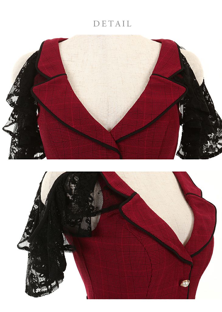 ディア バイ ローブドフルール [DEA] 1909 グレンチェック ジャケット 襟風デザイン ドレス