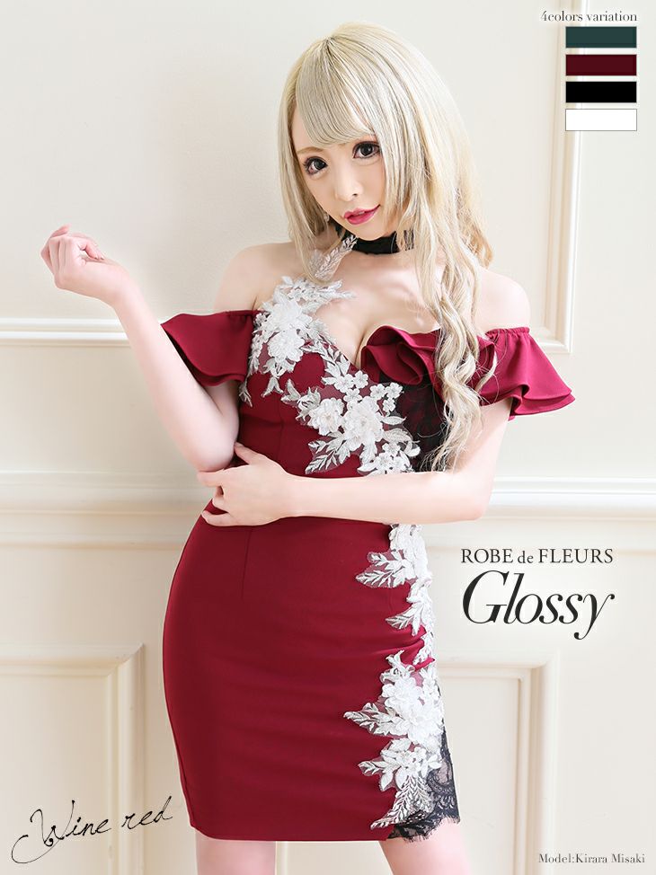 ROBEdeFLEURS Glossy[ローブドフルール グロッシー]スパンコール付き フラワー レース× ミニドレス[美咲キララ][1935]