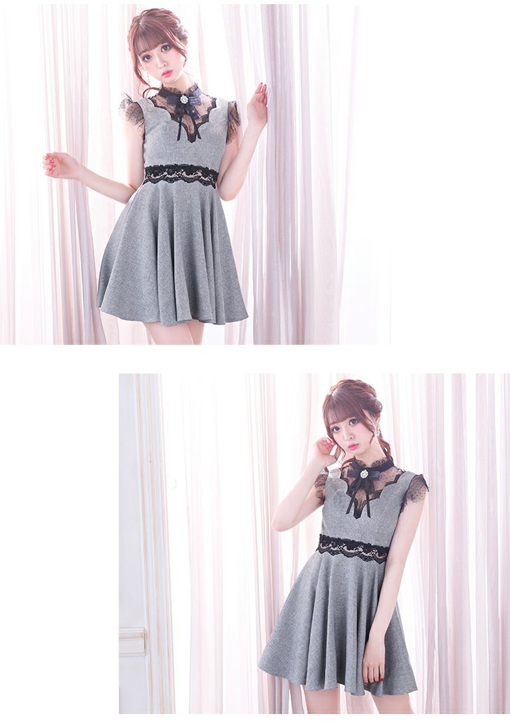 ROBEdeFLEURS ローブドフルール チョーカー風×ガーリードット チュール フレア ミニドレス[1933]