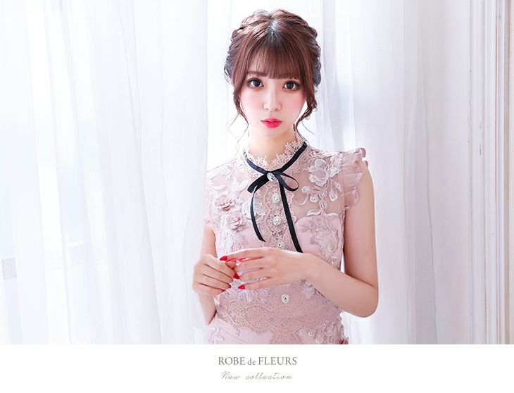 ROBEdeFLEURS ローブドフルール 刺繍レース×ラグジュアリー台形 ミニドレス [1966]