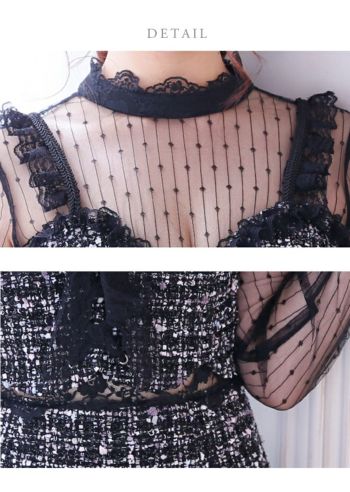 ROBEdeFLEURS ローブドフルール ツイード× ロングスリーブ タイト ミニドレス[1848]