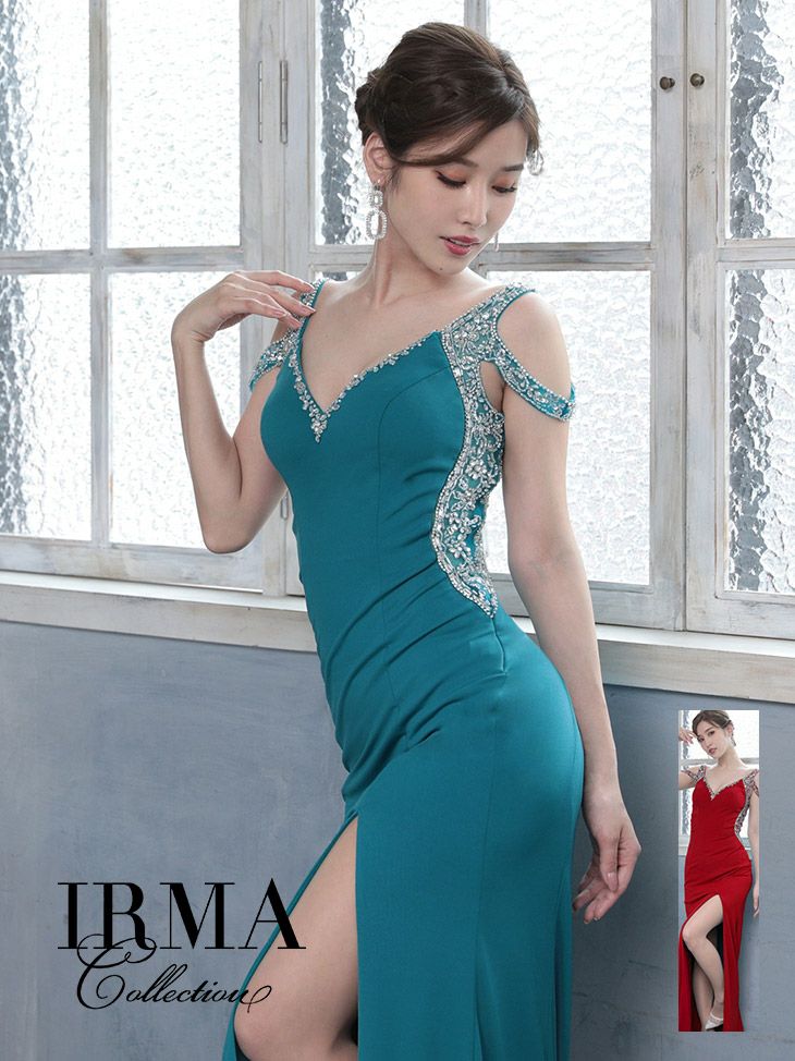 IRMA イルマ ドレス 91546 サイドシアービジューリット入りロングドレス (2color) (Mサイズ) [送料無料]