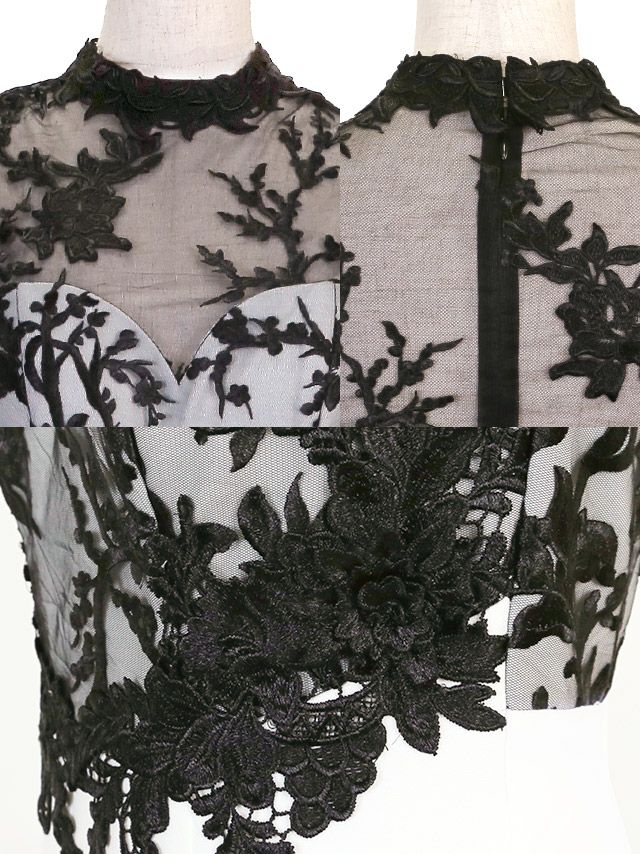 キャバドレス[LaLatulle]de1923 刺繍レース×ストレッチタイトドレス (S/M) (ホワイト) [送料無料]