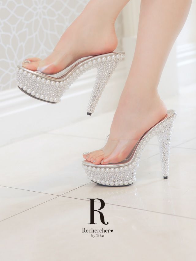 Rechercher/ルシェルシェ】キャバヒール パールデコレーションクリアサンダル[シルバー][22.5cm～25.0cm][14.5cmヒール]  | キャバドレス 通販 LaLaTulle
