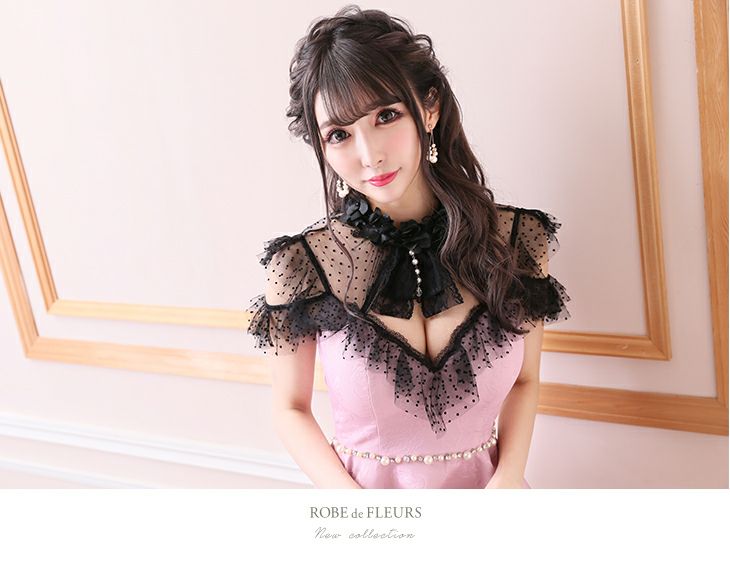 ROBEdeFLEURS/ローブドフルール】ドットチュール×ローズジャガード