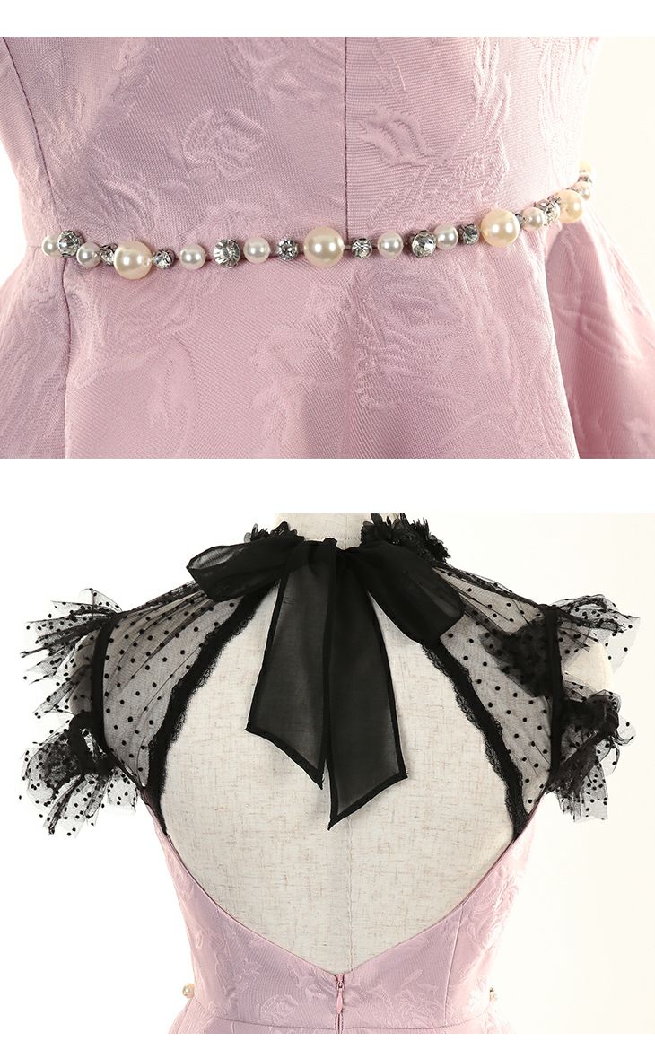 ROBEdeFLEURS/ローブドフルール】ドットチュール×ローズジャガード