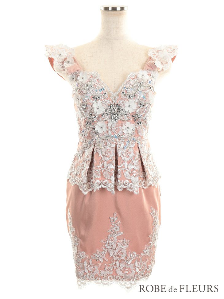 ROBEdeFLEURS [ローブドフルール]ラグジュアリーレース ペプラム ミニドレス[2034]