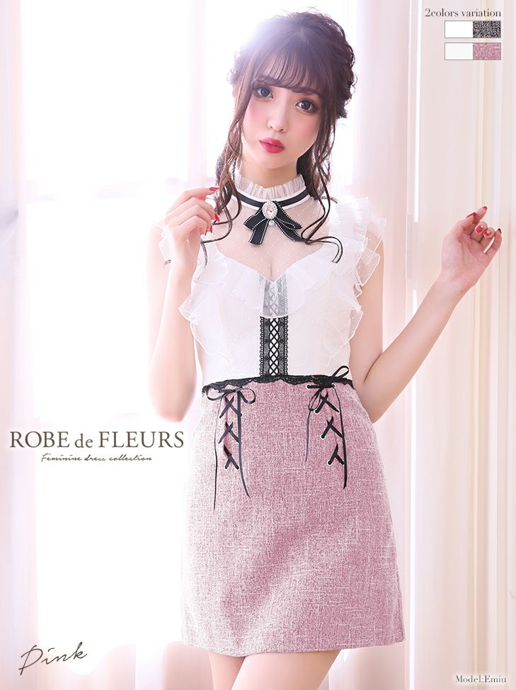 ROBEdeFLEURS ローブドフルール チョーカー風×台形 ミニドレス[ペチコート付] [2024a]