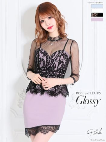 ROBEdeFLEURS Glossy[ローブドフルール グロッシー]ダイヤチュール切替× ストレッチ ミニドレス[桜咲乃愛][2021]